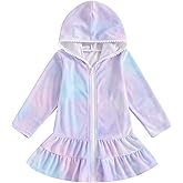 Kids Girl Swim Cover Up Hooded Zip-Up Tie Dye Terry Swimsuit Cover-ups Beach Robe Dress Bathrobe Towel Bathing Suit