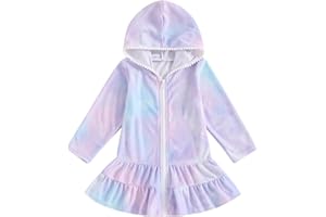SAYOO Kids Girl Swim Cover Up Hooded Zip-Up Tie Dye Terry Swimsuit Cover-ups Beach Robe Dress Bathrobe Towel Bathing Suit