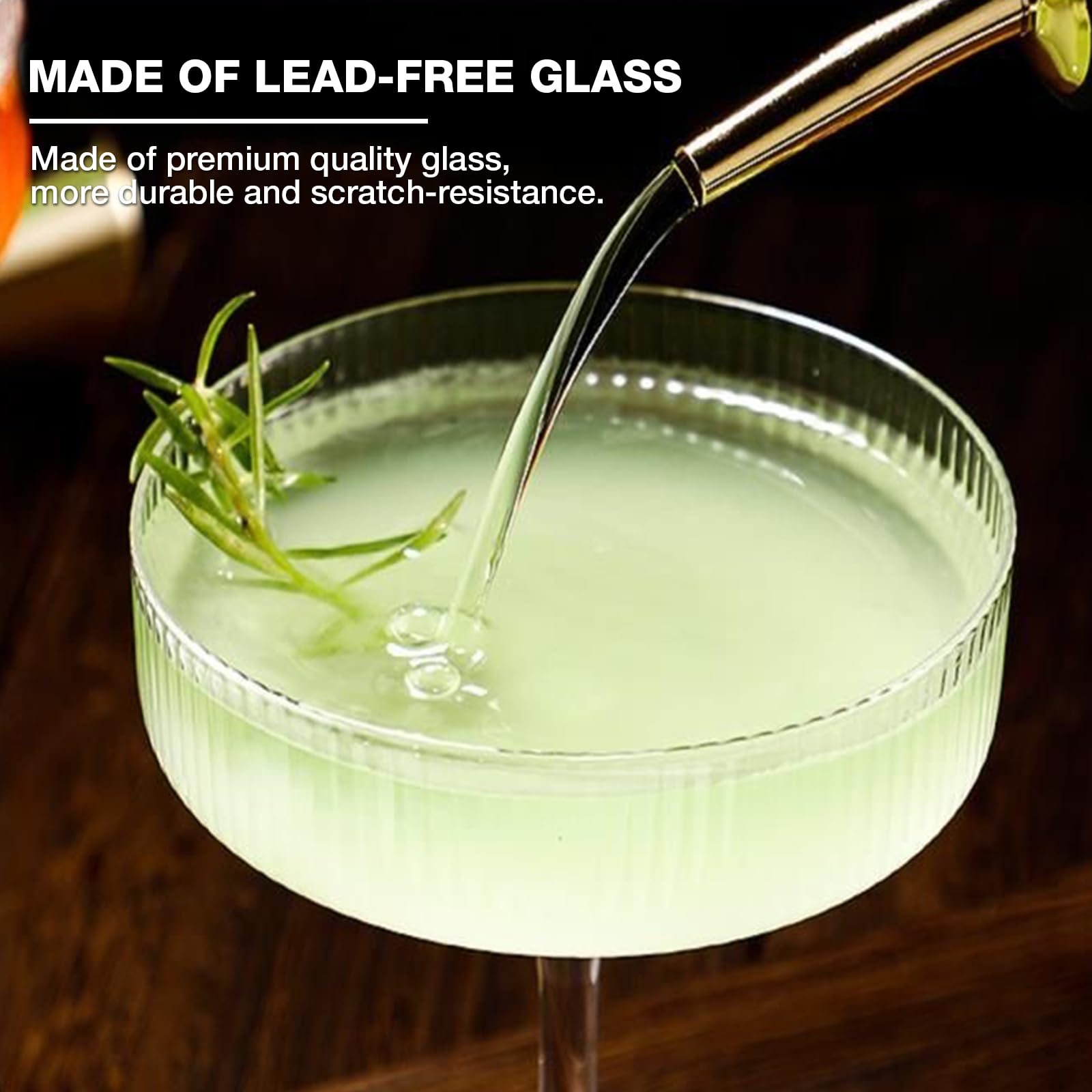 Qipecedm 4 Pcs Ribbed Coupe Glasses, 10 oz Vintage Cocktail Coupe Glasses Set, Unique Martini Glass, Classic Cocktail Galssware, Bar Drinking Glasses Set Pefect for Cocktail, Wine, Champagne & Gift - Image 4