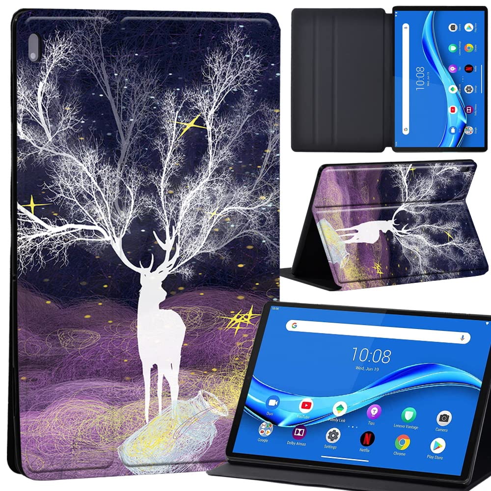 Case For Lenovo Tab M10 FHD Plus 10.3 inch (TB-X606X TB-X606F) Leather Case with Auto Wake-up, Flip Case for Lenovo Tab M10 FHD Plus Cover (fantasy single white deer)