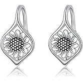 POPLYKE Sunflower Leverback Earrings for Women 925 Sterling Silver Sunflower Earrings Moonstone Sunflower Jewelry Gifts for Her