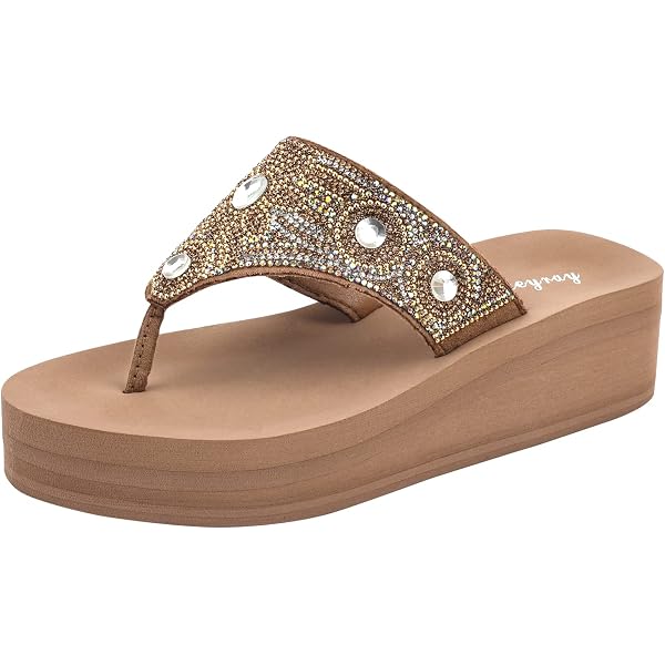 Capelli New York Ladies EVA Wedge Flip Flops - Rhinestone Trim, Comfort Footbed, 1.25 Inch Heel - View #6