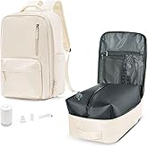 vivatote Travel Backpack for Men Women, 40L Carry On Backpacks with Pump Vacuum Compression System, Built-in USB Charger Port, Laptop Compartment 15.6 Inch, Flight Approved Business Back Pack, Beige