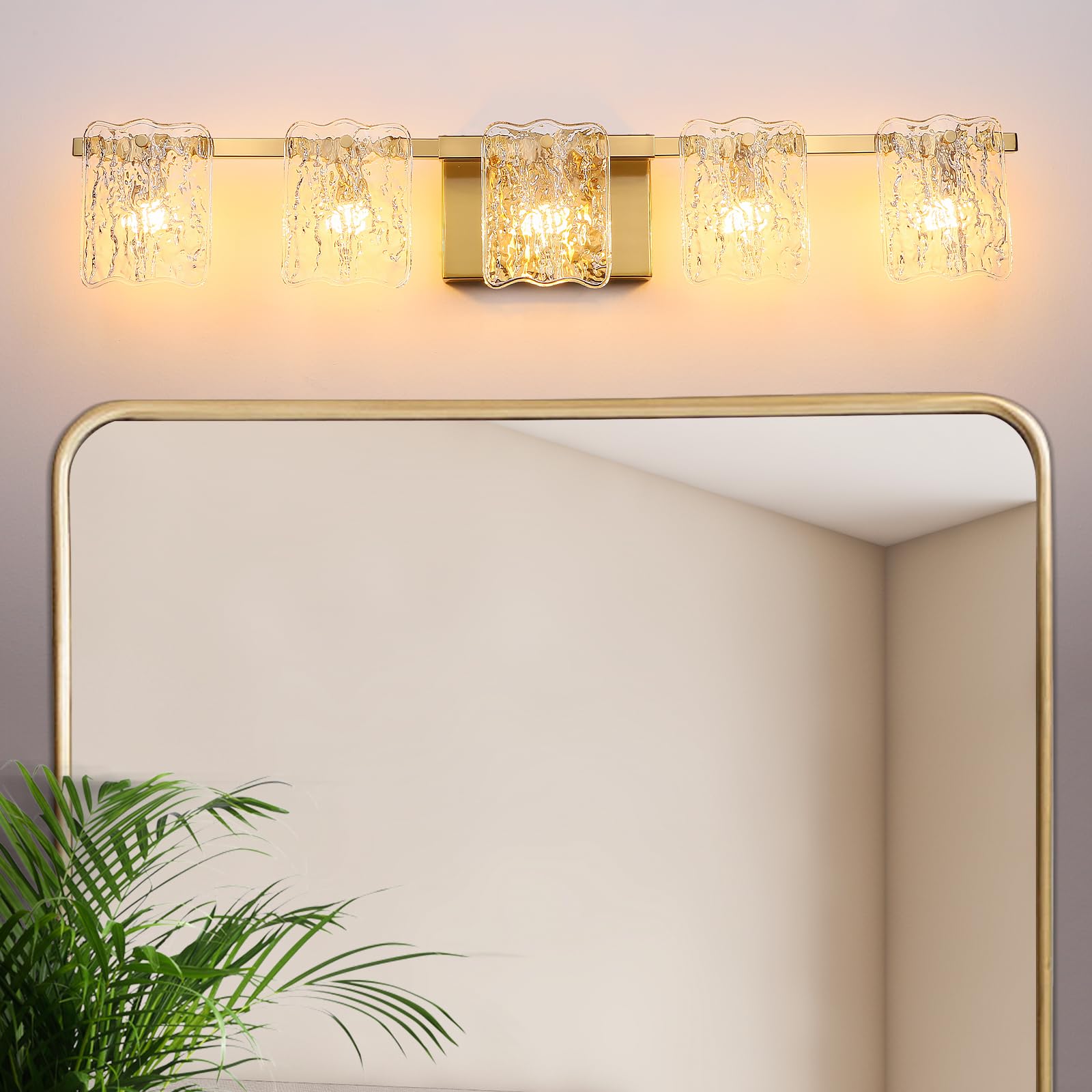 Photo 1 of Osimir 5-Light Bathroom Vanity Lights, 31" Brushed Gold Bathroom Light Fixtures Over Mirror with Clear Glass, Modern Bath Wall Sconce Lighting for Bath Restroom, OS-MM5002-5BG