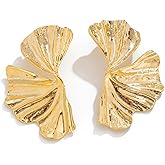 IvoryHaid Chunky Gold Statement Earrings For Women Gold Plated Sectored Flower Leaf Shell Angel Wing Earrings Punk Stylish Metal Twisted Earrings Hypoallergenic Earrings Jewelry Gifts