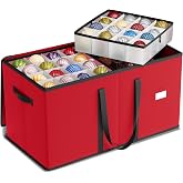 SONGMICS Christmas Ornament Storage Box, Dual Zippers, Stackable Christmas Storage Container with Lid, 8 Trays, 600D Oxford, 