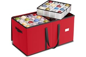 SONGMICS Christmas Ornament Storage Box, Dual Zippers, Stackable Christmas Storage Container with Lid, 8 Trays, 600D Oxford, 3-Inch 128 Slots, Cherry Red URFB035R01