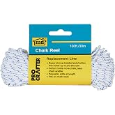 MD Building Chalk Reel Replacement Line, White, 0.06in x 100ft | Braided Poly/Cotton Cord, Holds More Chalk, Less Scatter Lines, Fits Most Chalk Reels, For Contractor Reel 00760