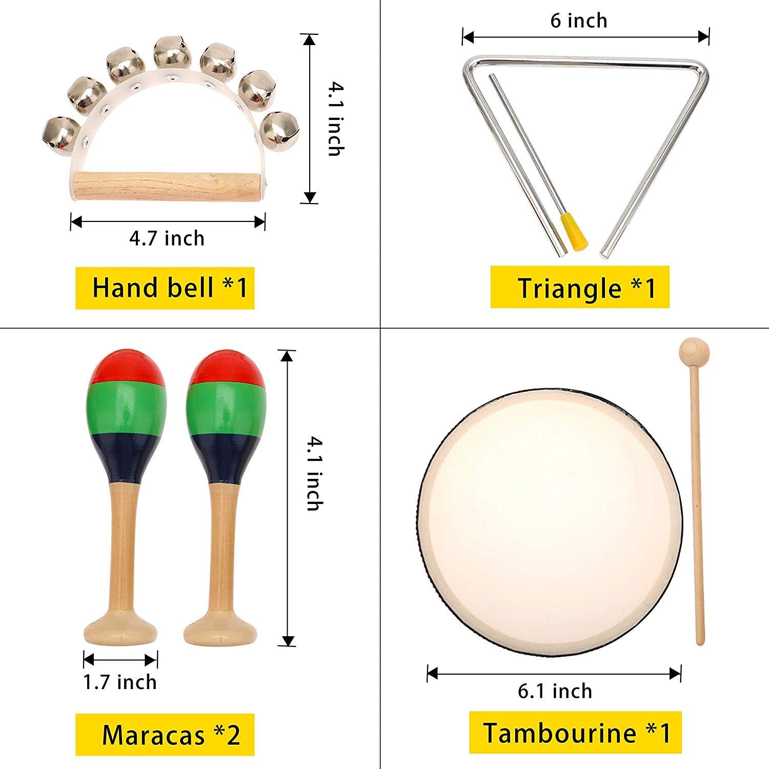 MUSICUBE 7 Pcs Kids Wood Musical Instruments, Percussion Set with Drums for Kids Children Musical Toys for School, Music Center: Toys & Games