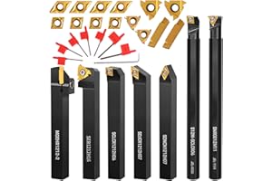 IWONGO Lathe Turning Tool Kit, 7pcs 1/2'' Indexable Metal Lathe Tool Holders with 14pcs Carbide Inserts, for Turning, Boring, Grooving, Cutting & Threading, for Professionals & DIY Enthusiasts