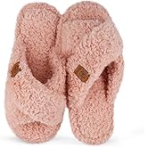 Maysogno Fuzzy Memory Foam Open Toe House Slippers for Women Bedroom Cross band Slide Shoes Indoor Outdoor Sole