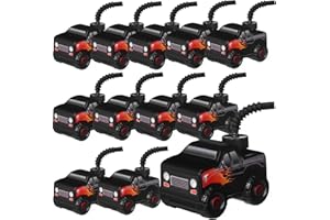 Tanlade 12 Sets Race Car Birthday Party Favor Supplies Monster Truck Off Road Vehicle Cups with Straws, Plastic Off Road Vehicle Drink Cup Reusable Truck Cups Bulk for Racing off Road Party Supplies