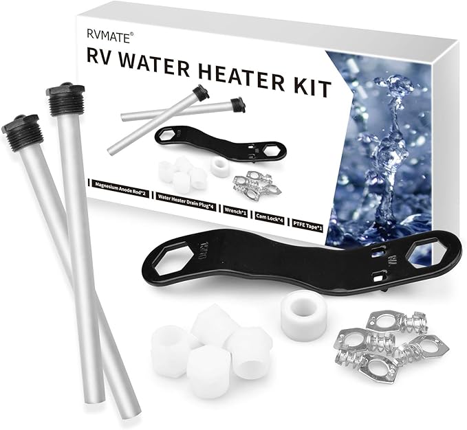 RVMATE RV Water Heater Drain Plug Kit, Include Angled Wrench, 4 Pieces