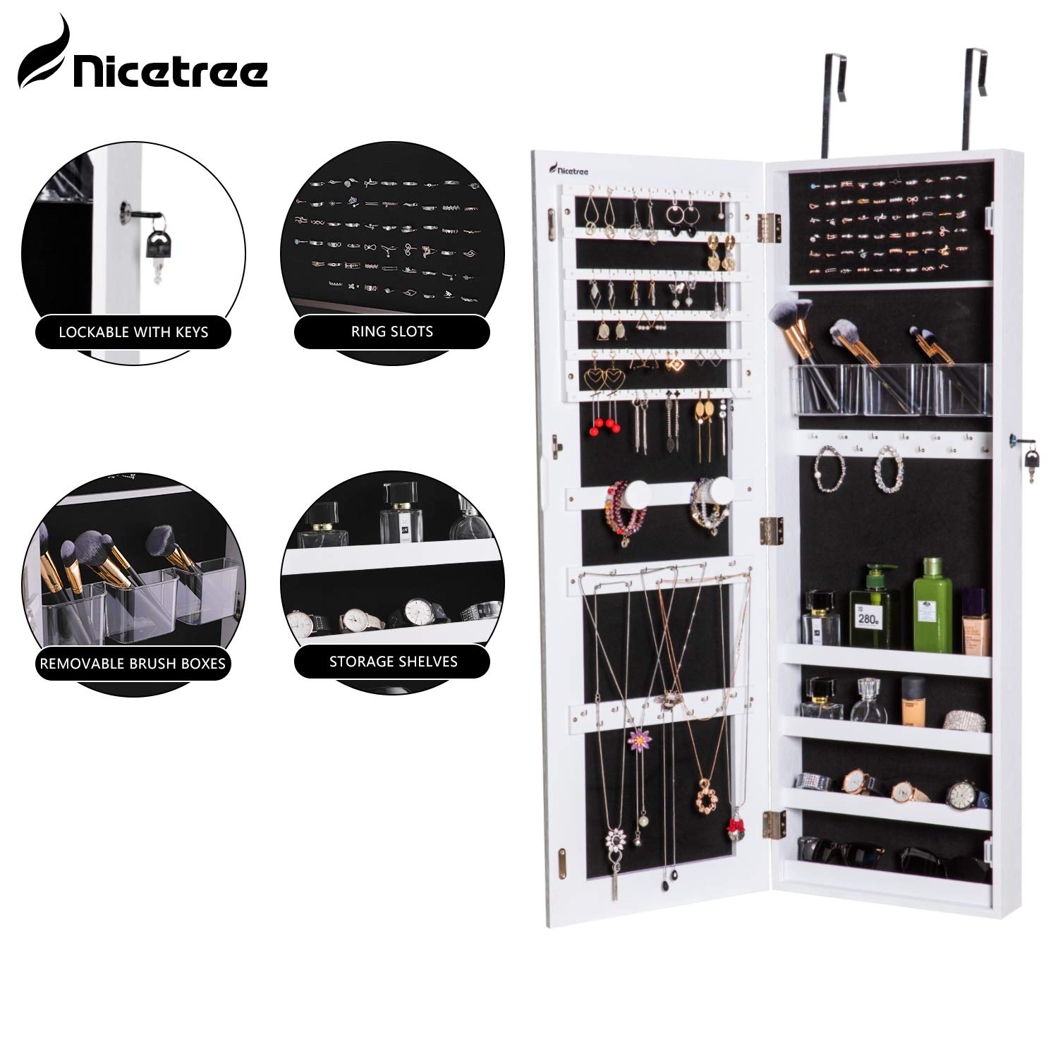 Nicetree Espejo Joyero Armario Montado Pared O Colgado En Puerta