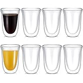 8 Pack 10 oz Double Walled Coffee Mugs Glass Espresso Cups without Handle Clear Thermo Insulated Demitasse Cups for Cappuccino Tea Latte Beverages