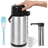 TOMAKEIT Airpot Coffee Dispenser with Pump,102 OZ/ 3L Large Coffee Dispenser with Tea Filter for Party Hot Drinks Water Tea Chocolate Hot/Cold Water, Insulated Stainless Steel Thermal Carafes