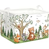 HUUMONSS Forest Animals Laundry Hamper Woodland Tree Large Storage Basket Parents Organizer Kids Clothes Toy Bins for Bedroom, Bathroom, Bear, 36L