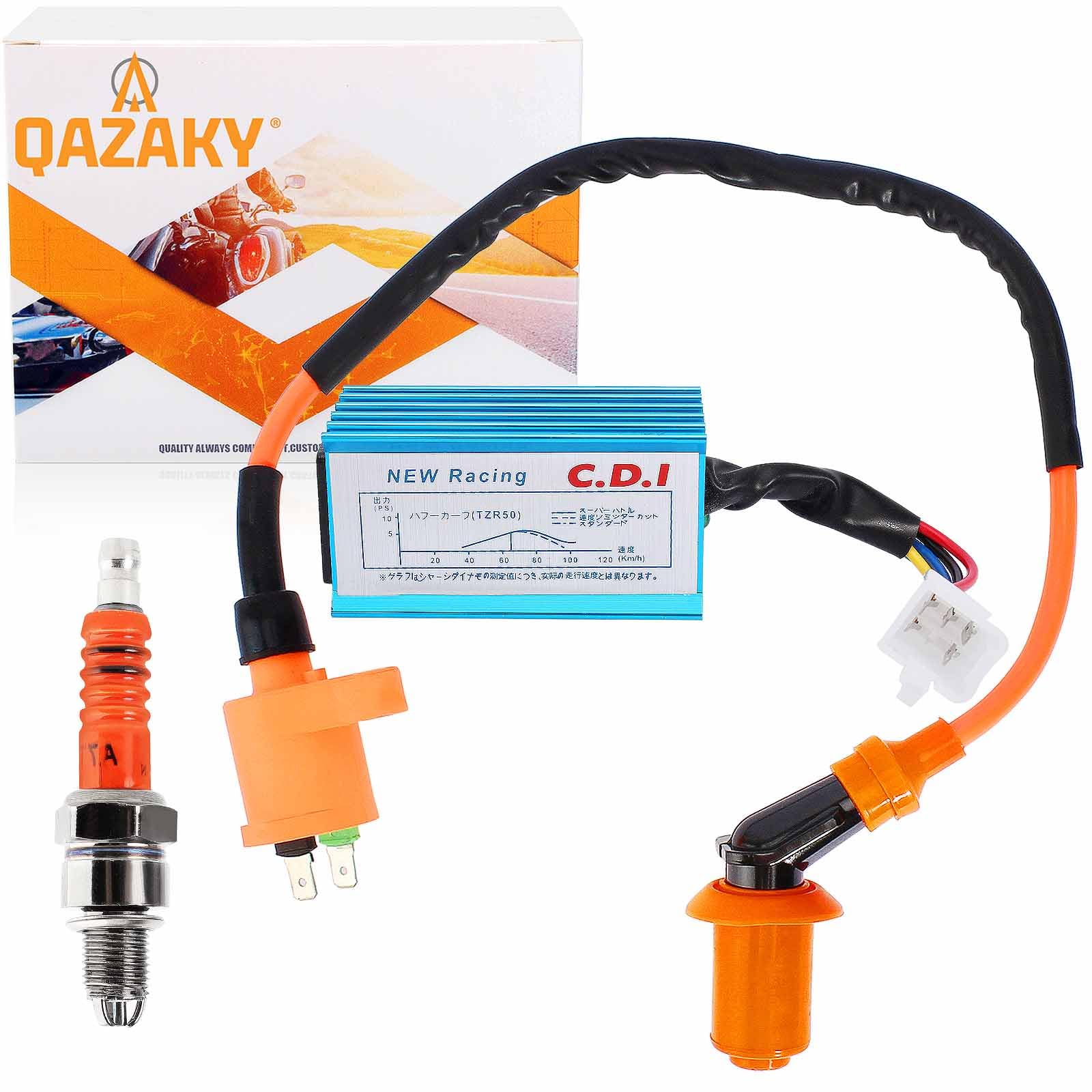 QAZAKY Performance Racing Ignition Coil + Spark Plug A7TC + 5 Pins CDI Compatible with GY6 4-Stroke 50cc-110cc 125cc 150cc Scooter ATV Go Kart Moped Quad Pit Dirt Bike 139QMB 152QMI 157QMJ XR50 CRF50