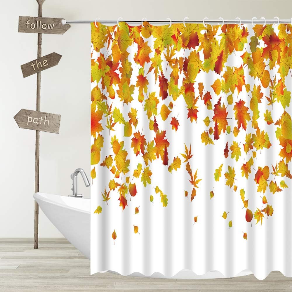 YUYASM Leaf Shower Curtain Decor,Maple Leaves Autumn Plants Fall