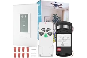PRICHOR Ceiling Fan Remote Control Kit, Universal Wall Switch & FAN-53T Remote with RC-28R Receiver, Adjustable 3 Speed and Light Dimmer, Replacement for Hunter, Harbor Breeze, Hampton Bay