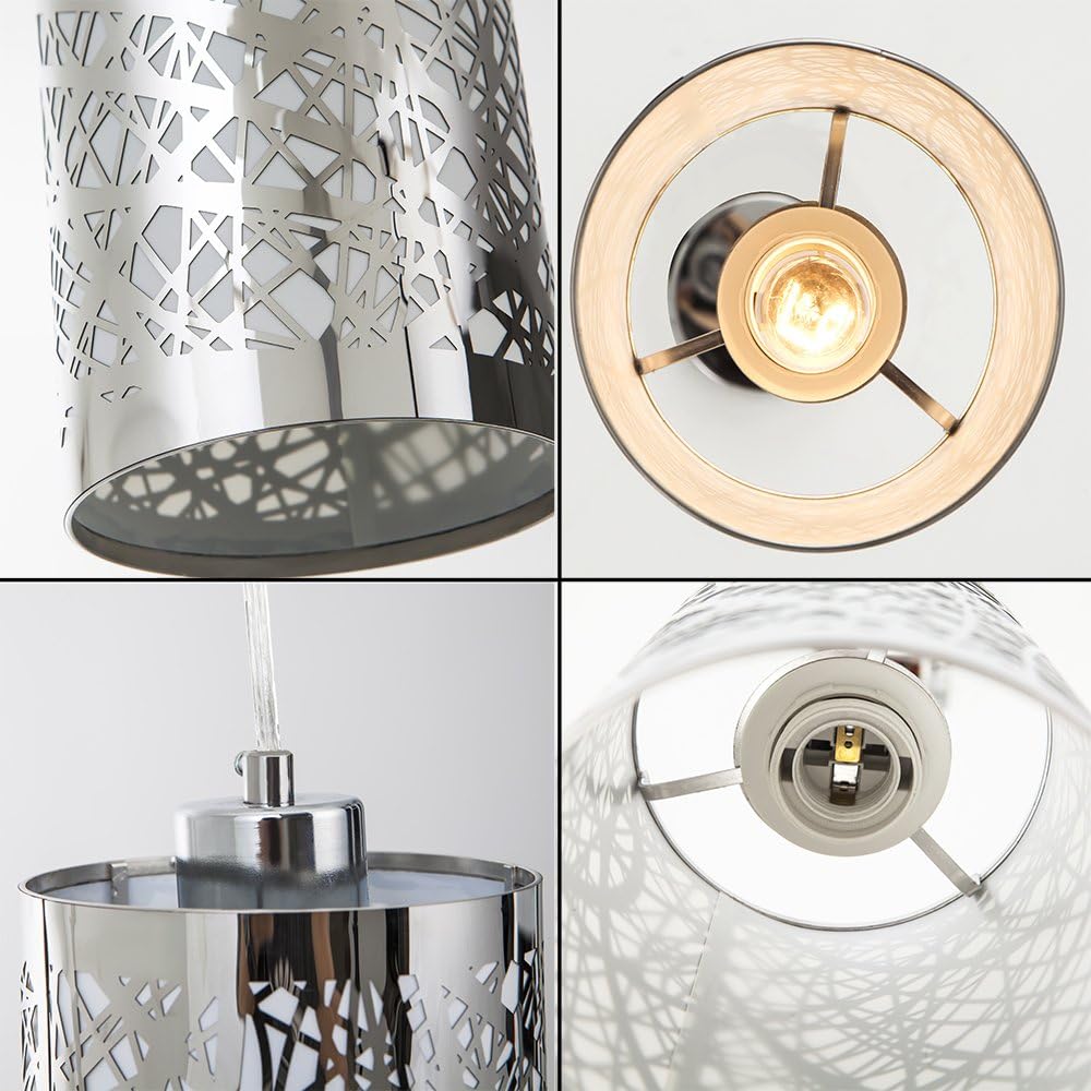 Popity home Modern Length Adjustable Hanging Dining Room Silver Linear Pendant Light, One-Light Stainless Steel Cylinder Shade Pendant Lighting Fixture with Chrome Finish - - 