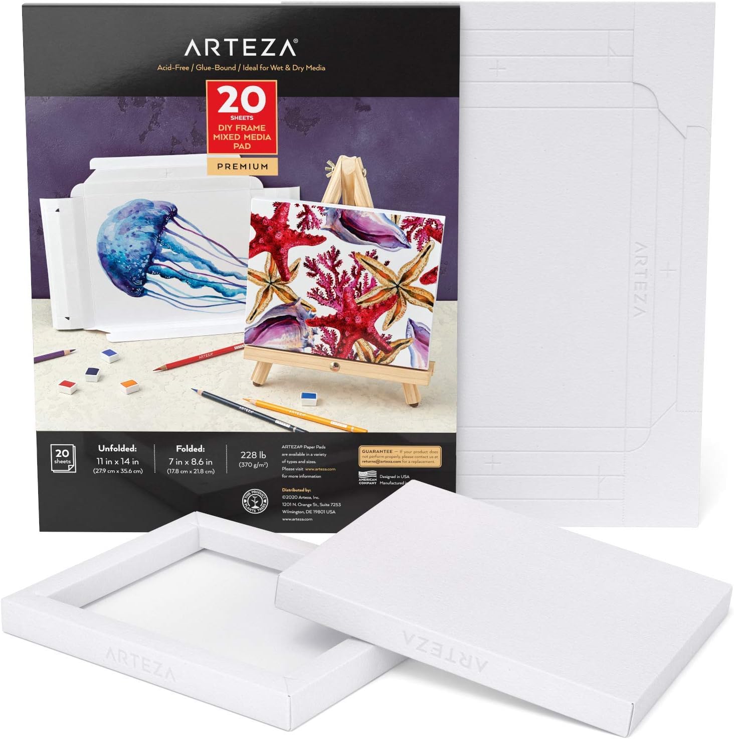 Arteza Mixed Media Paper Foldable Canvas Pad, 7x8.6 Inches, 20 Sheets, DIY Frame, Heavyweight Multimedia Paper, 228 lb, 370 GSM, Acid-Free, Wood Pulp Pad for Painting & Mixed Media Art