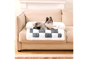 FUNNY FUZZY Pet Couch Covers for Sofa, Dog Couch Cover Protector 27.56×25.59" Cozy Cream Plaid Washable Pet Bed Mat for Furni