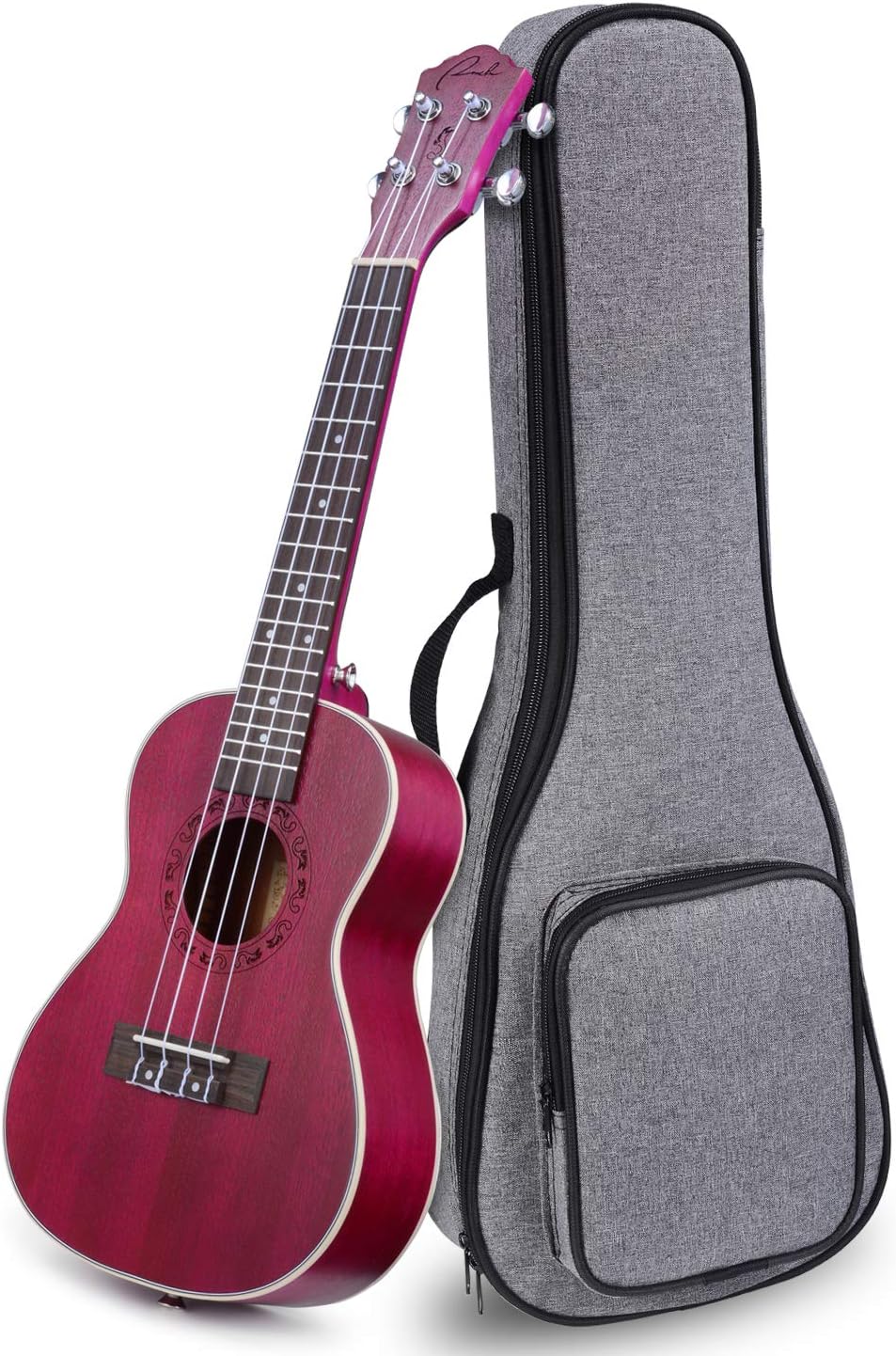 Ranch Concert Ukulele 23 inch Professional Wooden ukelele Instrument with 12 Free Online Lessons and Padded Gig Bag - Pitaya Red