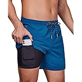 Gleeease 5Inch Mens Swim Trunks: 2 in 1 Compression Liner Quick Dry Stretchy Soft Lined for Summer Vacation Beach Pool Sport