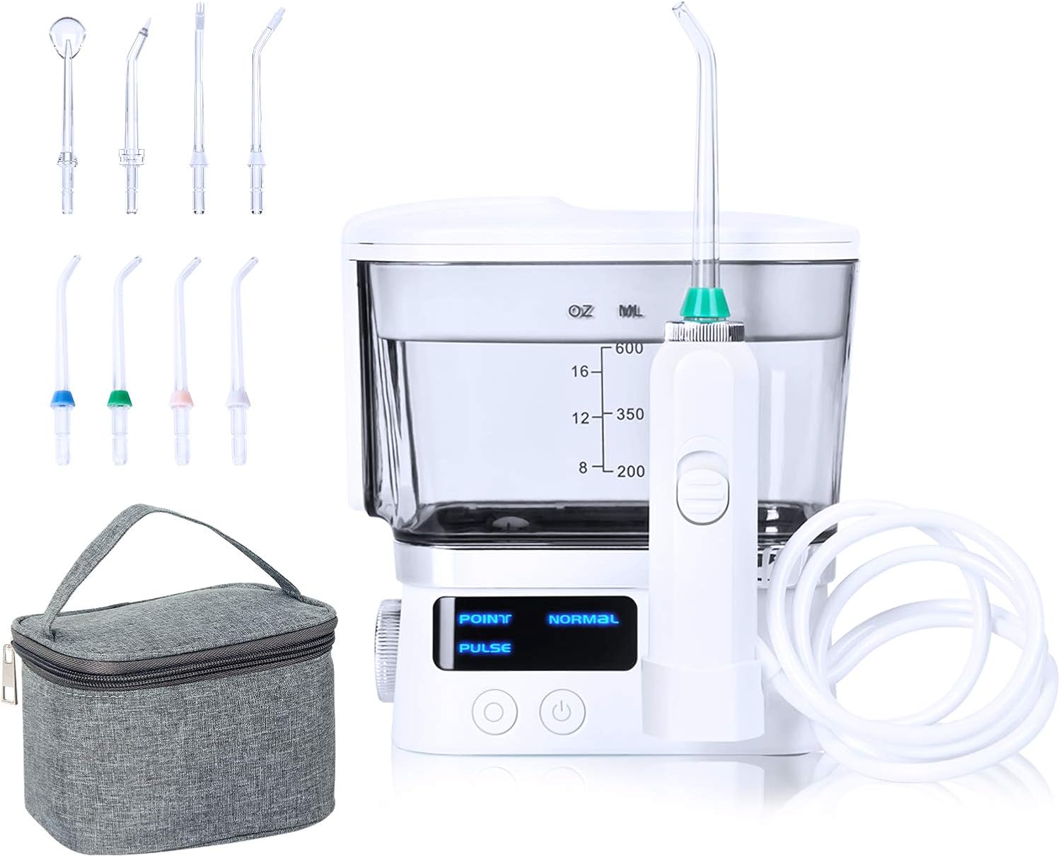 KUSKER Water Flosser Teeth Cleaner, Portable Dental Oral Irrigator for Travel & Family with 10 Adjustable Pressure & 3 Modes, 8 Multifunctional Tips, Storage Case, 600ML Professional Teeth Braces Care: Health & Personal Care