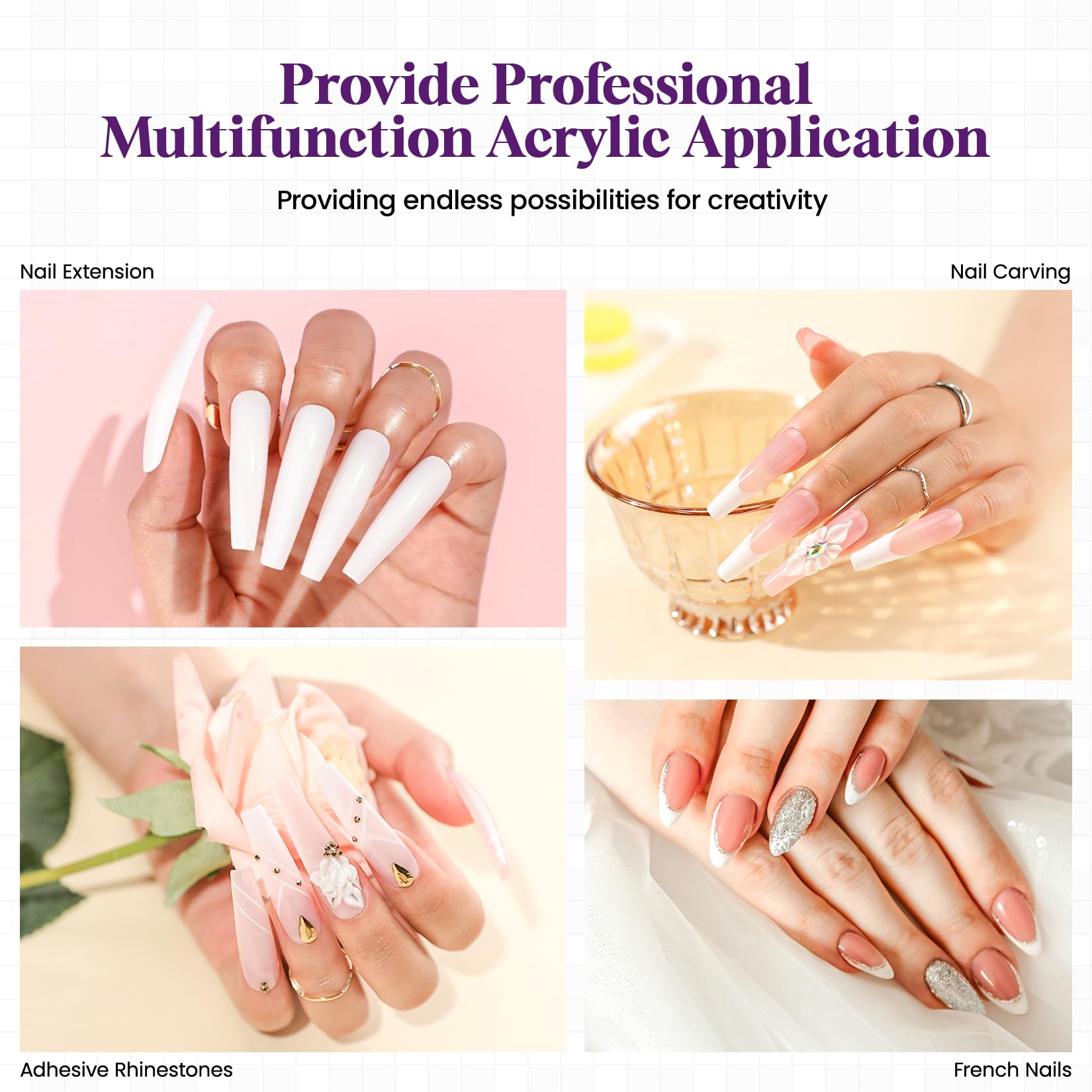 VANSISOS Acrylic Nail Kit with Drill: Professional Clear White Pink Acrylic Powder and Liquid Set with Nail Drill Acrylic Nail Brushes for Acrylic Nail Extension Application 0.5oz - Image 3