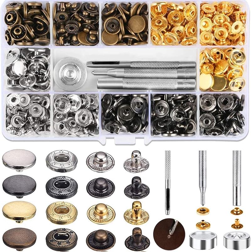 HAUSPROFI 120pcs Snap Fasteners 12.5mm Copper Bronze Silver Gold Black