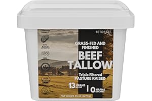 KETOSTAT Beef Tallow for Cooking 45 Oz, Pasture Raised Grass Fed and Finished Sourced From American Farmers Use for Skin or Face Mositurizer and Soap