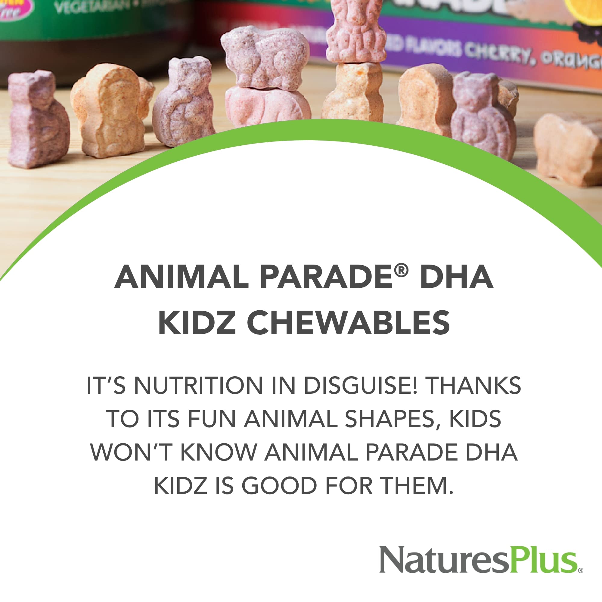 Natures Plus Animal Parade DHA Children's Chewables - Natural Cherry Flavor - 90 Chewable Animal-Shaped Tablets - Omega 3 Fatty Acid Supplement - Gluten Free - 30 Servings