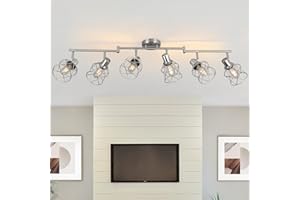 WILON Track Lighting Fixtures, 6-Light Brushed Nickel Flush Mount Track Light Ceiling, 6 Way Spot Light Kitchen Light Fixtures Directional Ceiling Spotlight for Kitchen Hallway Living Room