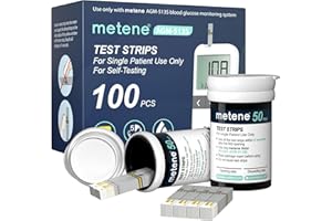 Metene AGM-513S Test Strips for Diabetes, 100 Count Blood Glucose Test Strips, Use with Metene AGM-513S Blood Glucose Monitoring System Only (No Monitor)