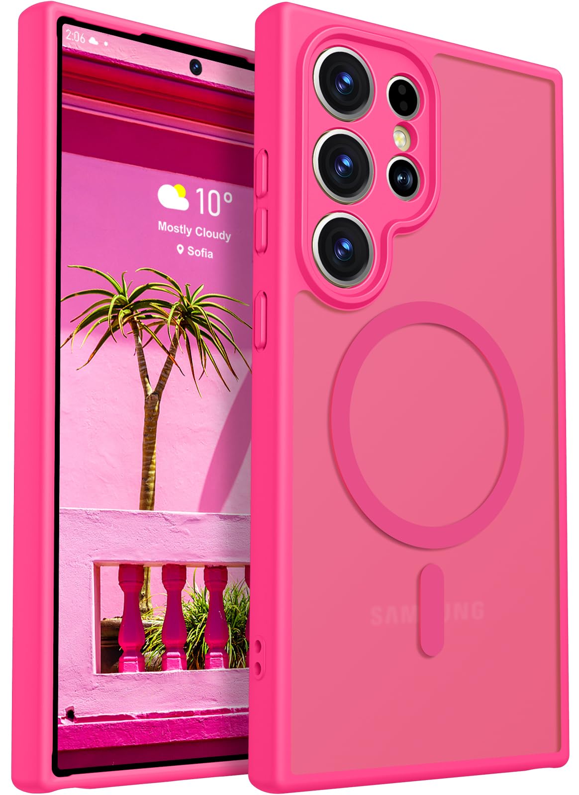 Rayboen for Samsung Galaxy S24 Ultra Case Magnetic, [Compatible with Magsafe] [Full Camera Protection] Translucent Frosted Skin-Feel Shockproof Slim Fit Phone Cover for S24 Ultra, Matte HotPink