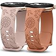 Minyee 2 Packs Floral Engraved Bands Compatible with Google Pixel Watch 3 41mm/2/1 Band Women, Cute Soft Silicone Flower Sport Straps