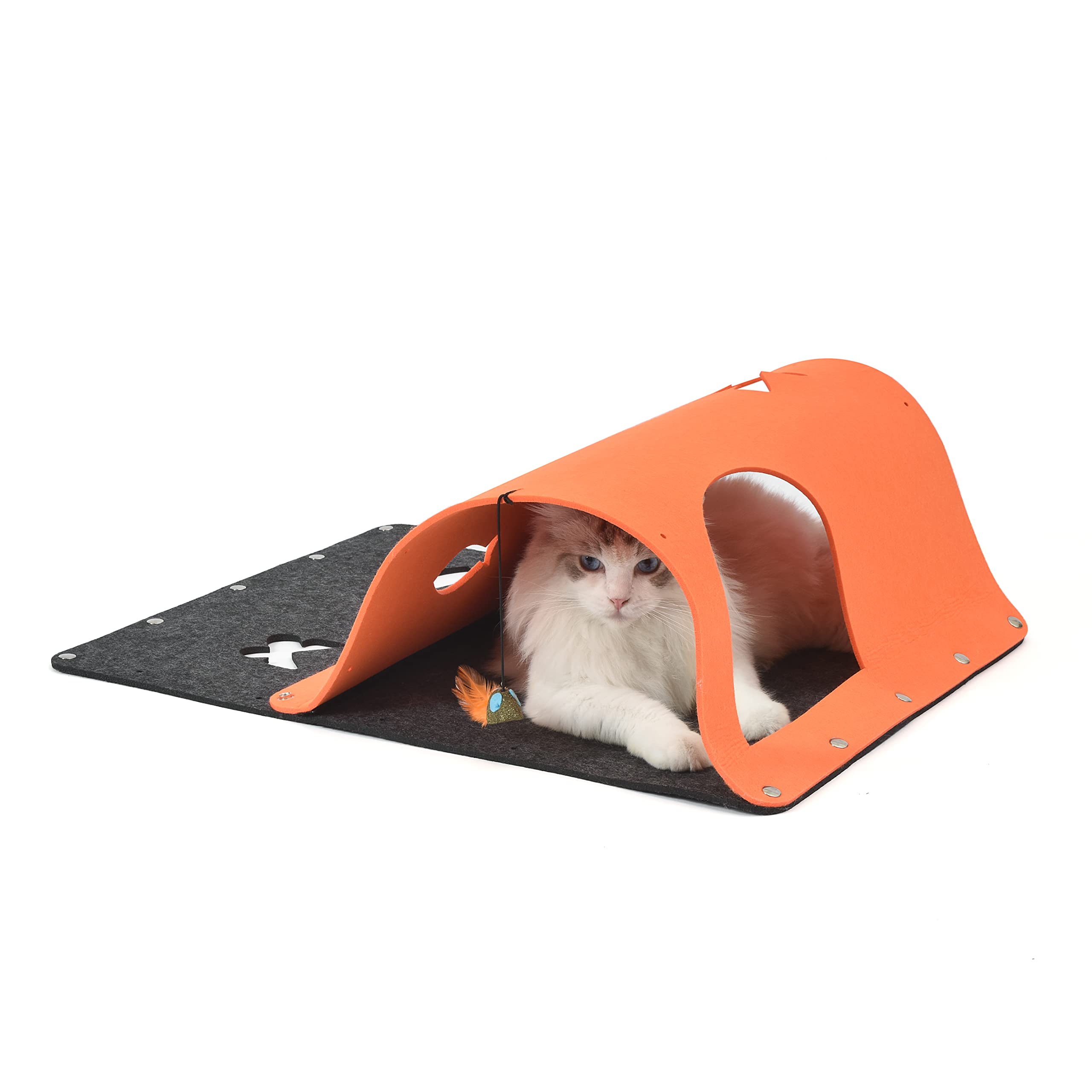 RCYF Cat Activity Play Mat 2 Pcs, Pet Rug Tunnels for indoor Cats Snuggly Exercise Tent Cat Toys Mouse Catnip Stimulation Kitten Bed House Indoor Accessories DIY Foldable (Orange)