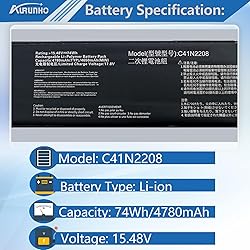 AURUNHO 74Wh C41N2208 Battery for Replacement for