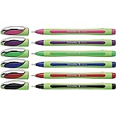 Schneider Xpress Premium Fineliner, 0.8 mm Porous Point, Light Green Barrel, Assorted Ink Colors, Wallet of 6 Pens: Black, Red, Blue, Green, Violet, Pink (190086)