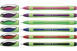 Schneider Xpress Premium Fineliner, 0.8 mm Porous Point, Light Green Barrel, Assorted Ink Colors, Wallet of 6 Pens: Black, Red, Blue, Green, Violet, Pink (190086)