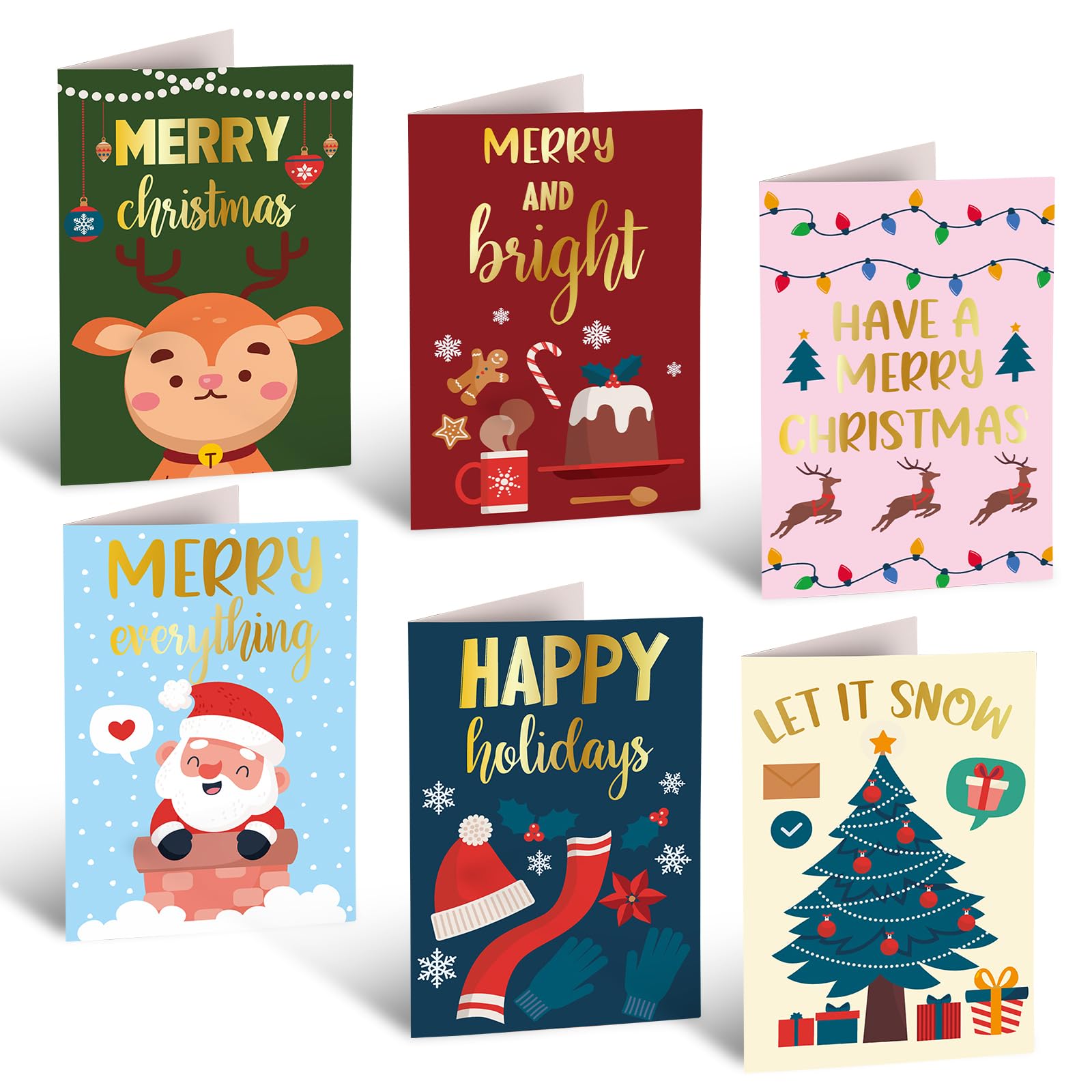 24pcs Christmas Cards with Envelopes, 6 Styles Xmas Funny Theme Greeting Cards Boxd Assorted Santa Claus Holiday Cards Bulk for Husband Wife Parents Family Friends Gifts