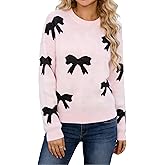 2026 Cute Bow Knitted Sweater for Women Loose Long Sleeve Pullover Tops Fall Winter Trendy Y2k Fashion Outfits