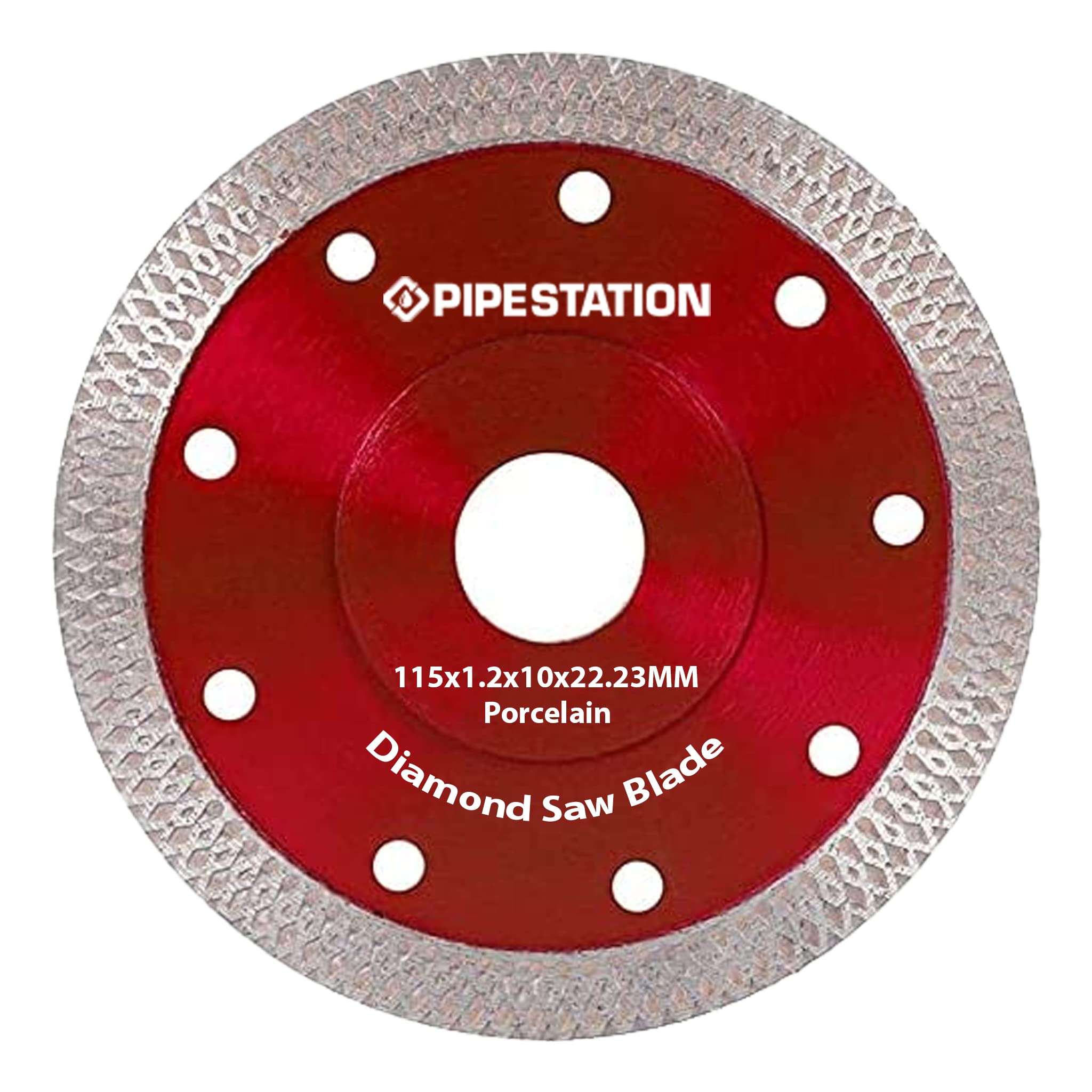 Pipestation 115mm Diamond Cutting Disc (4.5inch) | Super Thin Angle Grinder Disk | Saw Blade Wheel for Fast Clean Precision Turbo Cutting of Porcelain Tiles Granite Marble Ceramics Concrete | Red