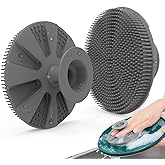 Silicone Dish Scrubber, Non-Scratch Scrub Spong for Washing Dish, Pot, Pan | Kitchen Silicone Sponge, Fruit &amp; Vegetable Cleaning Brush, Reusable Dishwashing Scrubber, Suction Up Hang, 1 Pack, Gray