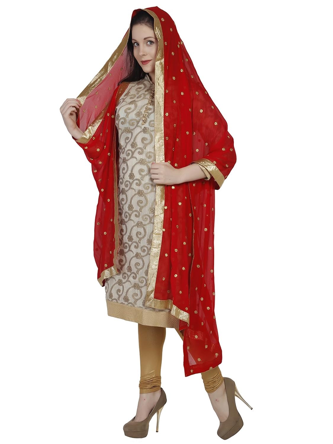 dupatta bazaar women's chiffon dupatta (db1171_red_free size)