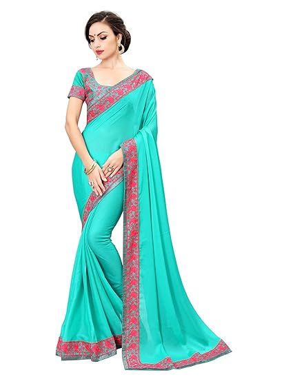 Womens Chiffon Saree With Blouse (border_saree_01_Blue)