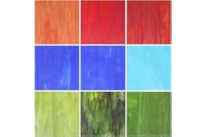 KIPHEPI 9 Sheets Stained Glass Sheets 6 X 6 inch Large Cathedral Glass Mosaic Art Glass Kit, Red,Yellow,Blue,Green,Stained Glass Supplies