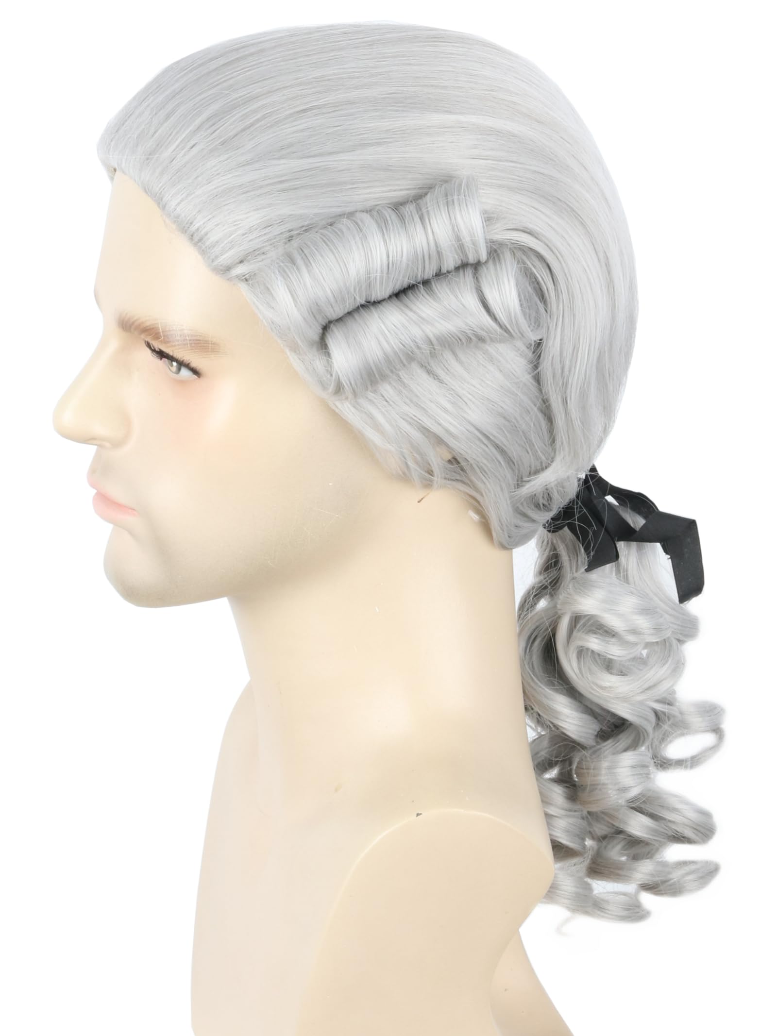 Topcosplay Baroque Wig, Lord Judge Poet Noble Wig, Long White/Blonde Wigs with Ponytail for Halloween Fancy Dress Parties (Grey) โ image 1